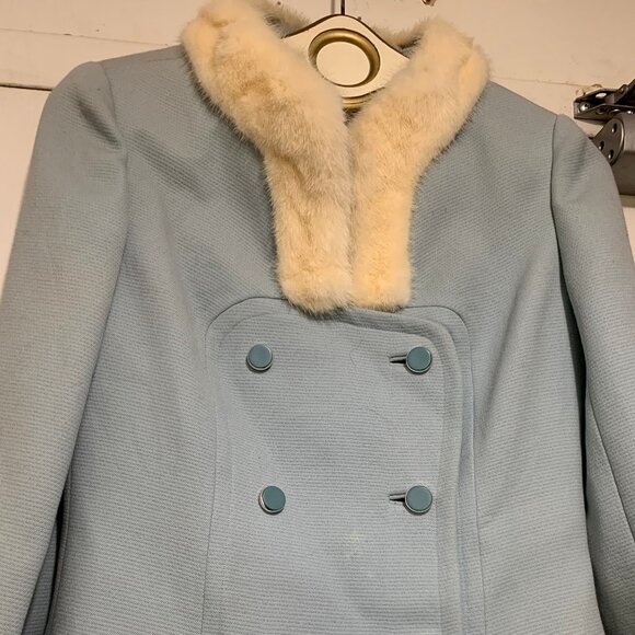 VINTAGE REAL FUR DOUBLE BREAST WOOL JACKETS SIZE S - Picture 6 of 9